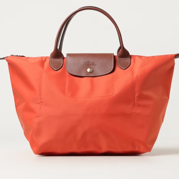 Longchamp Handbags - Authentic Longchamp medium bag recycled nylon and leather bag orange as is